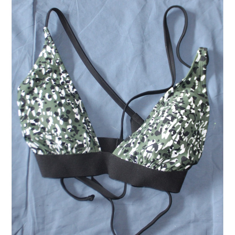 Shade & Shore Women's L Long Line Racer Back Triangle Bikini Top Olive NWT